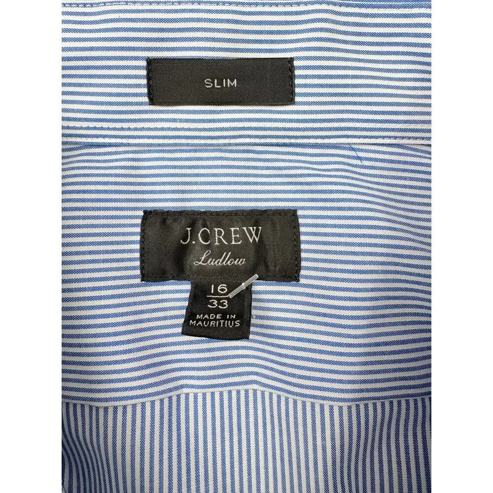 J.Crew Ludlow Slim Fit Dress Shirt Blue White Stripe 16 33 Stretch Cotton NWOT